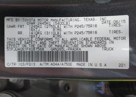 2015 Toyota Tacoma Prerunner V6 from USA, damaged, VIN 5TFJU4GN1FX087568